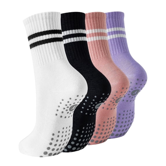 Yawlsow 4 pairs Pilates Grip Socks for Women, Yoga Grippy Socks for Barre, Hospital, Gym Workout