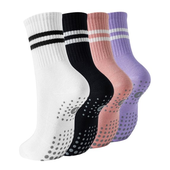 Yawlsow 4 pairs Pilates Grip Socks for Women, Yoga Grippy Socks for Barre, Hospital, Gym Workout