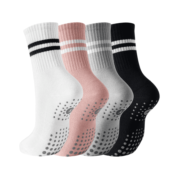 Yawlsow 4 pairs Pilates Grip Socks for Women, Yoga Grippy Socks for Barre, Hospital, Gym Workout