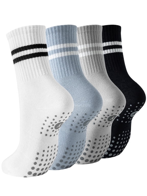 4 pairs Pilates Grip Socks for Women, Yoga Grippy Socks for Barre, Hospital, Gym Workout