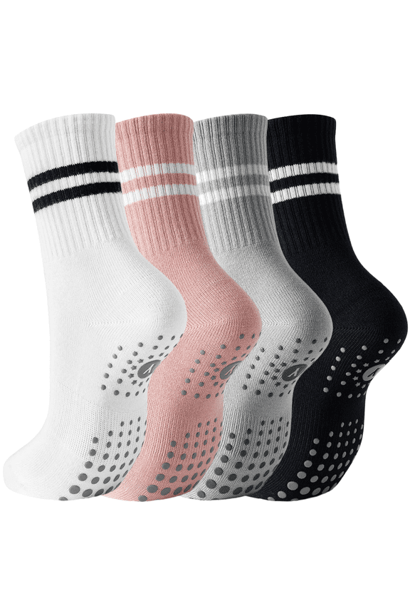 4 pairs Pilates Grip Socks for Women, Yoga Grippy Socks for Barre, Hospital, Gym Workout