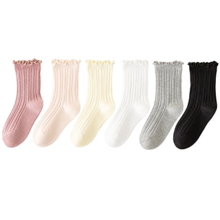 Yawlsow 6 Pairs Girls Kids Ruffle Socks Uniform School Frilly Cotton Crew Socks, 6-8 Years, 9-12 Years