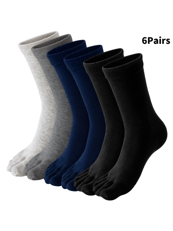 6 Pairs Mens Toe Socks Crew Cotton Five Finger Socks for Athletic Running