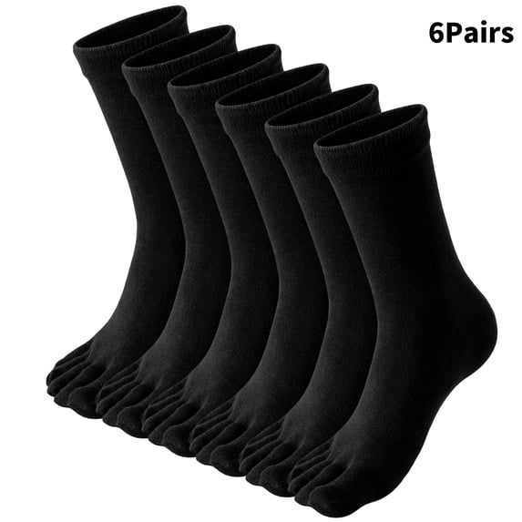 Yawlsow 6 Pairs Mens Toe Socks, Soft Cotton Crew Five Finger Socks for Running