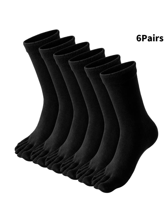 6 Pairs Mens Toe Socks, Soft Cotton Crew Five Finger Socks for Running