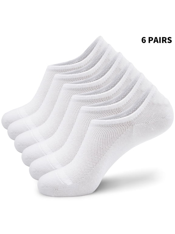 6 Pairs Unisex No Show Socks, Low Cut Invisible Liner Non-Slip Cotton Ankle Socks with Breathable Mesh for Women and Men