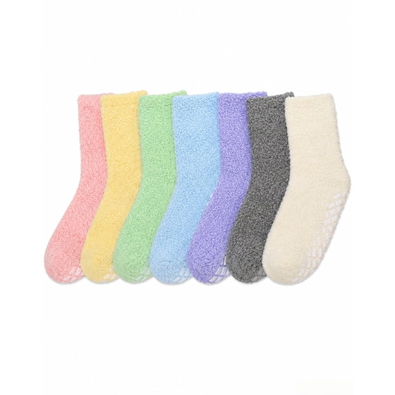 Yawlsow 7 Pairs Fuzzy Socks for Women, Non Slip Soft Warm Cozy Winter Fluffy Socks with Grips for Home Sleeping Hospital, US Size 5-10