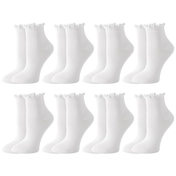 Yawlsow 8 Pairs Ruffle Socks for Women, Cute Frilly Cotton Ankle Socks, US Size 5-9