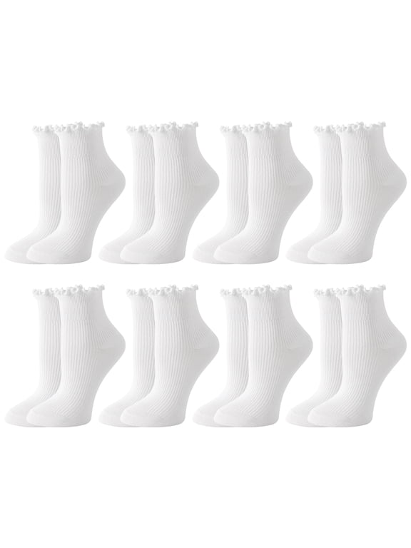 8 Pairs Ruffle Socks for Women, Cute Ankle Cotton Frilly Socks, US Size 5-9