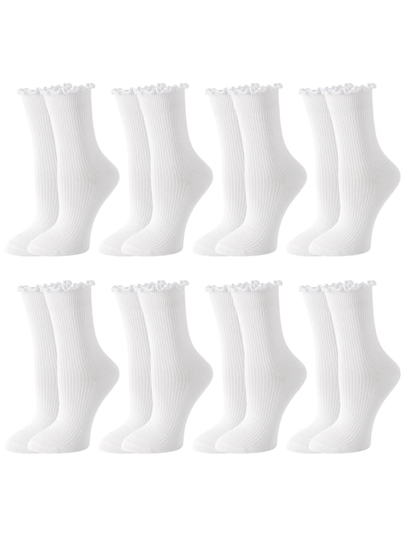 8 Pairs Ruffle Socks for Women, Cute Cotton Crew Frilly Socks, US Size 5-9