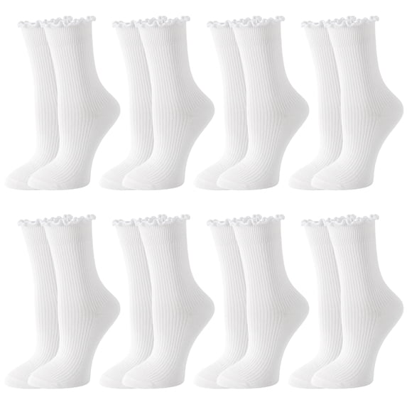 Yawlsow 8 Pairs Ruffle Socks for Women, Cute Cotton Crew Frilly Socks, US Size 5-9