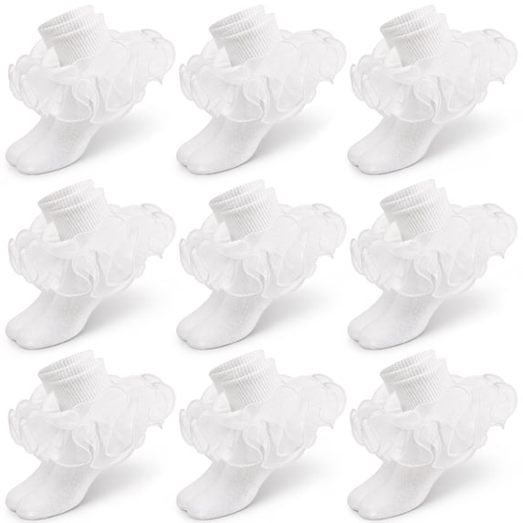 Yawlsow 9 Pairs Girls Ruffle Socks, Soft Cotton Double Lace Frilly Turn Cuff Socks for Kids 4-10 Years