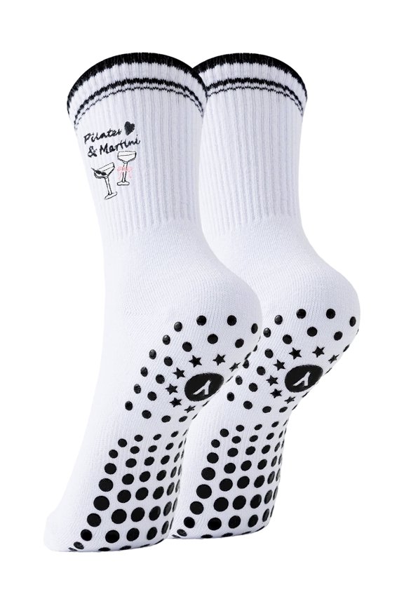 Pilates Grip Socks for Women, Non Slip Yoga Socks with Cute Embroidery Pattern for Barre Ballet, Barefoot Workout
