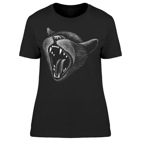 Yawning Cat Sketch T-Shirt Women -Image by Shutterstock, Female Large