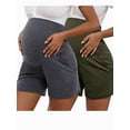 thumbnail image 1 of Yawrut 2 Pack Ladies' Comfortable High Waist Support Abdominal Side Pocket Pregnant Yoga Shorts, 1 of 8