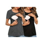 YAWRUT 2-Pack Set Women's Nursing Tops for Breastfeeding Maternity Shirts Double Layer Pregnancy Clothes Postpartum Tee Shirt