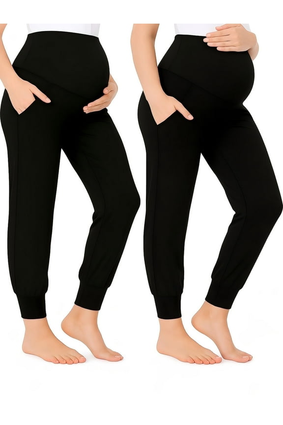 Two-Piece Set Women Pregnant Women High Waist Support Side Pocket Bunched feet Yoga Maternity Pants