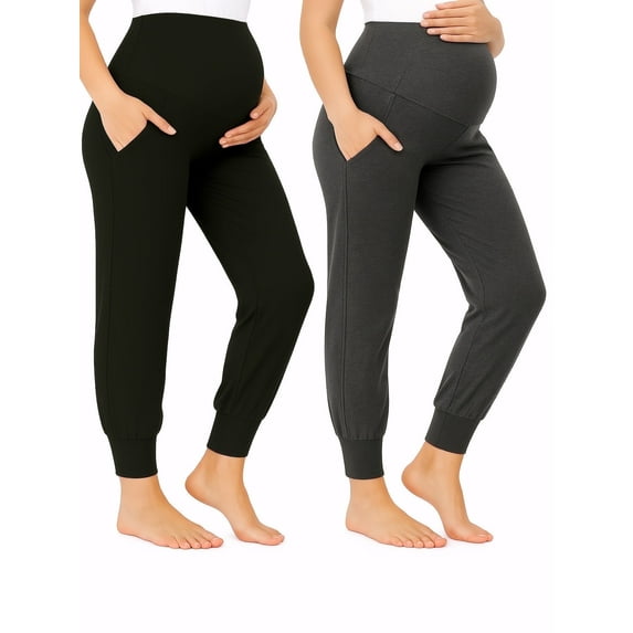 Yawrut Two-Piece Set Women Pregnant Women High Waist Support Side Pocket Bunched feet Yoga Maternity Pants