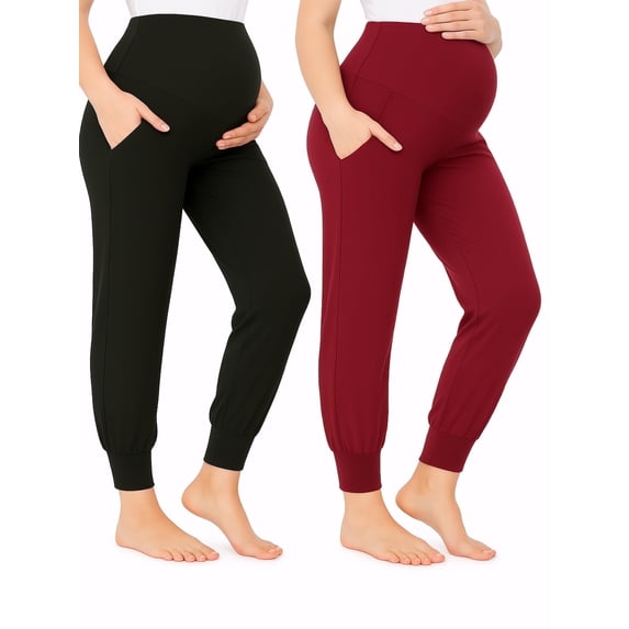Yawrut Two-Piece Set Women Pregnant Women High Waist Support Side Pocket Bunched feet Yoga Maternity Pants