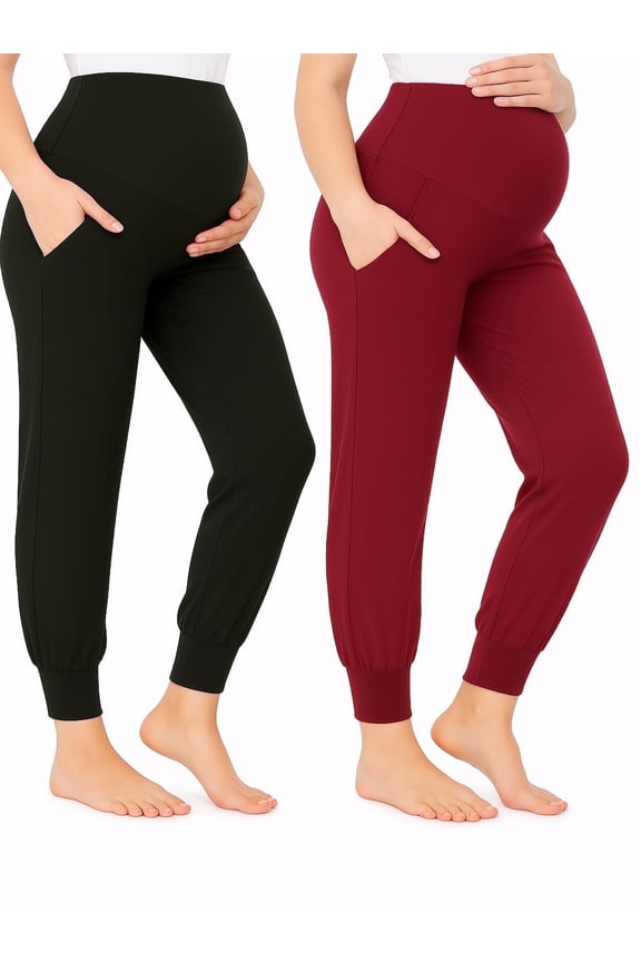 Two-Piece Set Women Pregnant Women High Waist Support Side Pocket Bunched feet Yoga Maternity Pants
