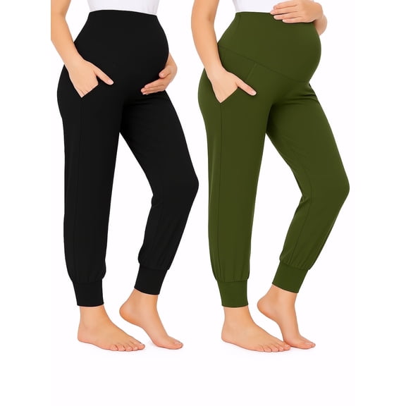 Yawrut Two-Piece Set Women Pregnant Women High Waist Support Side Pocket Bunched feet Yoga Maternity Pants