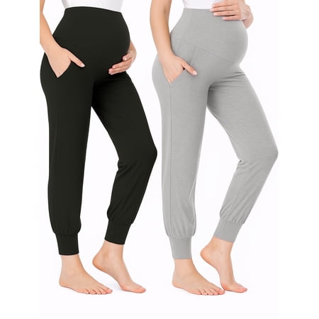 Yawrut Two-Piece Set Women Pregnant Women High Waist Support Side Pocket Bunched feet Yoga Maternity Pants