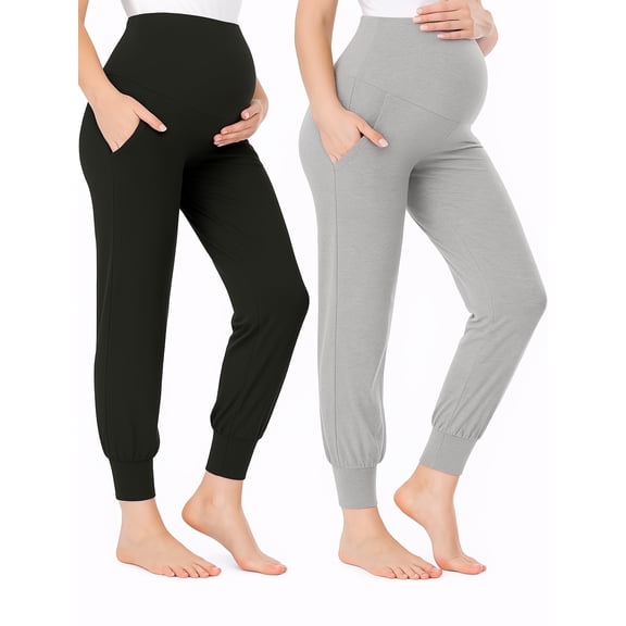 Yawrut Two-Piece Set Women Pregnant Women High Waist Support Side Pocket Bunched feet Yoga Maternity Pants