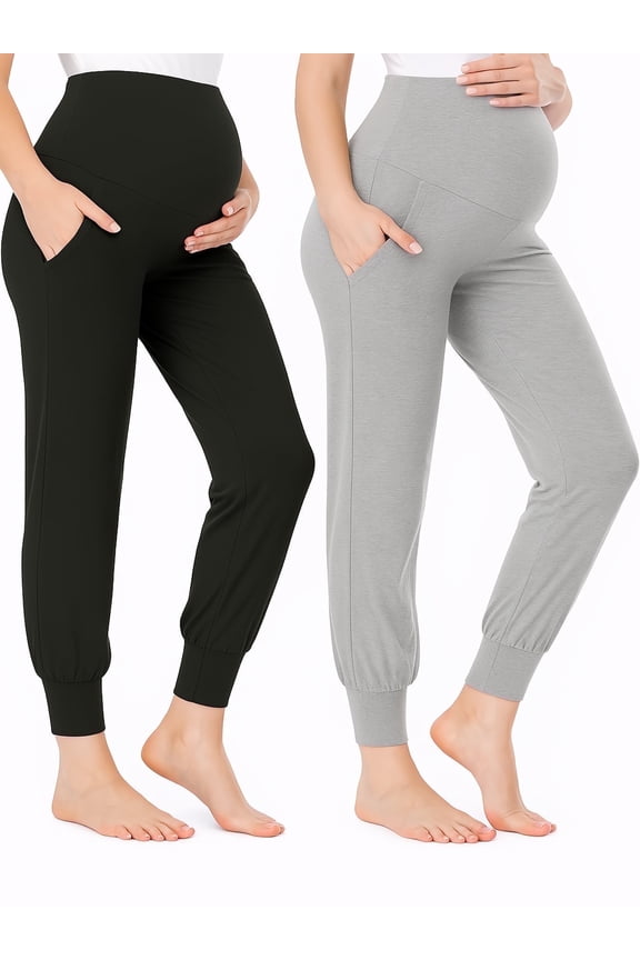 Two-Piece Set Women Pregnant Women High Waist Support Side Pocket Bunched feet Yoga Maternity Pants