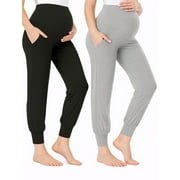 YAWRUT Two-Piece Set Women Pregnant Women High Waist Support Side Pocket Bunched feet Yoga Maternity Pants