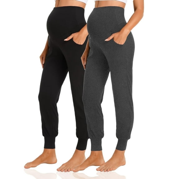 Yawrut Two-Piece Set Women's Maternity Casual High Waist Support with Ventral Pocket Corset Leg Sports Casual Pants