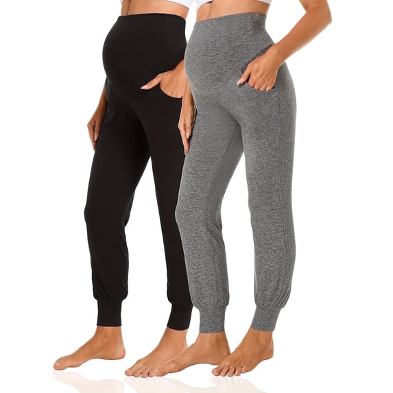 Yawrut Two-Piece Set Women's Maternity Casual High Waist Support with Ventral Pocket Corset Leg Sports Casual Pants