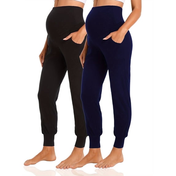 Yawrut Two-Piece Set Women's Maternity Casual High Waist Support with Ventral Pocket Corset Leg Sports Casual Pants