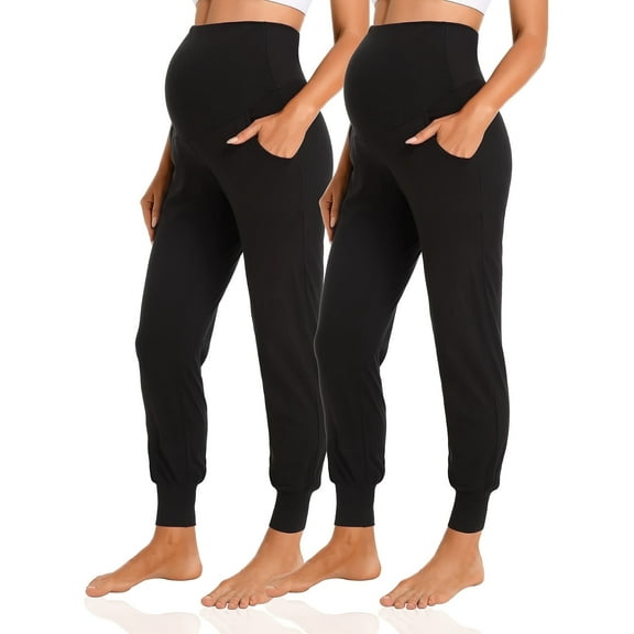 Yawrut Two-Piece Set Women's Maternity Casual High Waist Support with Ventral Pocket Corset Leg Sports Casual Pants