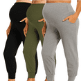 thumbnail image 1 of Yawrut Three-Piece Set Women Pregnant Women High Waist Support Side Pocket Bunched feet Yoga Maternity Pants, 1 of 6