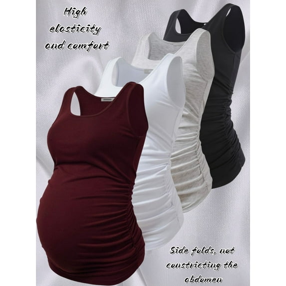 Yawrut Maternity 4-Piece Tank Tops Sleeveless Ruched Basic Tops Maternity Shirt Vest Mama Clothes