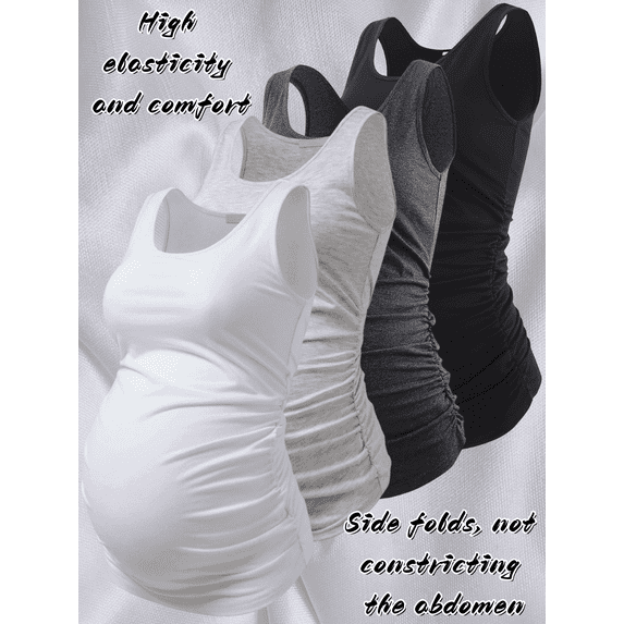 Yawrut Maternity 4-Piece Tank Tops Sleeveless Ruched Basic Tops Maternity Shirt Vest Mama Clothes
