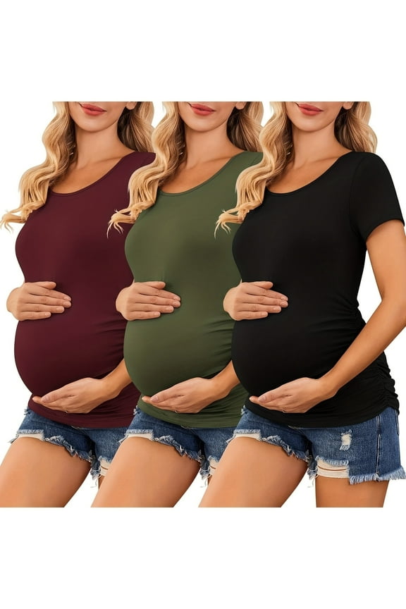 Women's 3-piece set Short Sleeve Side Pleated Waist Classic Maternity T-shirt