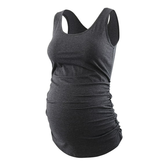 Yawrut Maternity Tank Tops Sleeveless Ruched Basic Tops Maternity Shirt Vest Mama Clothes