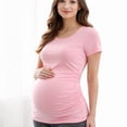 thumbnail image 1 of Yawrut Round Neck Maternity T-Shirt, Soft Stretchy Ruched Pregnancy Top, Casual Short Sleeve Maternity Tee for All Trimesters, Daily Home Work Pregnant Shirts, 1 of 9