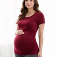 thumbnail image 1 of Yawrut Round Neck Maternity T-Shirt, Soft Stretchy Ruched Pregnancy Top, Casual Short Sleeve Maternity Tee for All Trimesters, Daily Home Work Pregnant Shirts, 1 of 9