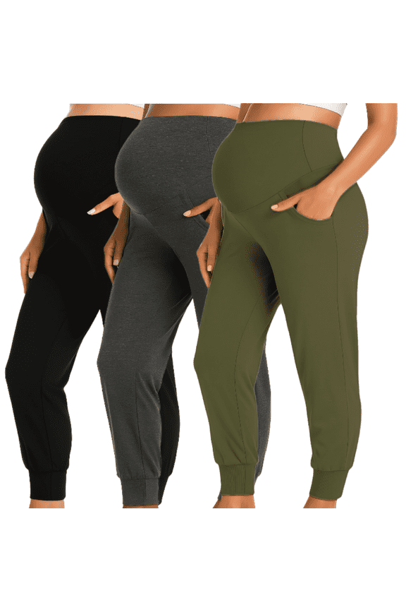Three-Piece Set Women Pregnant Women High Waist Support Side Pocket Bunched feet Yoga Maternity Pants