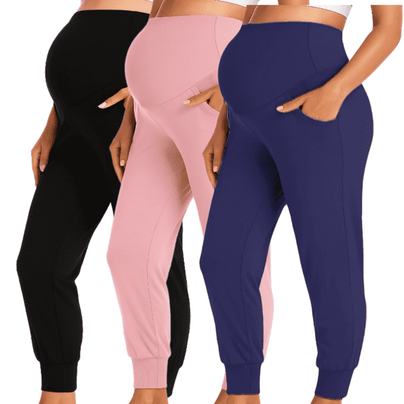 Yawrut Three-Piece Set Women Pregnant Women High Waist Support Side Pocket Bunched feet Yoga Maternity Pants
