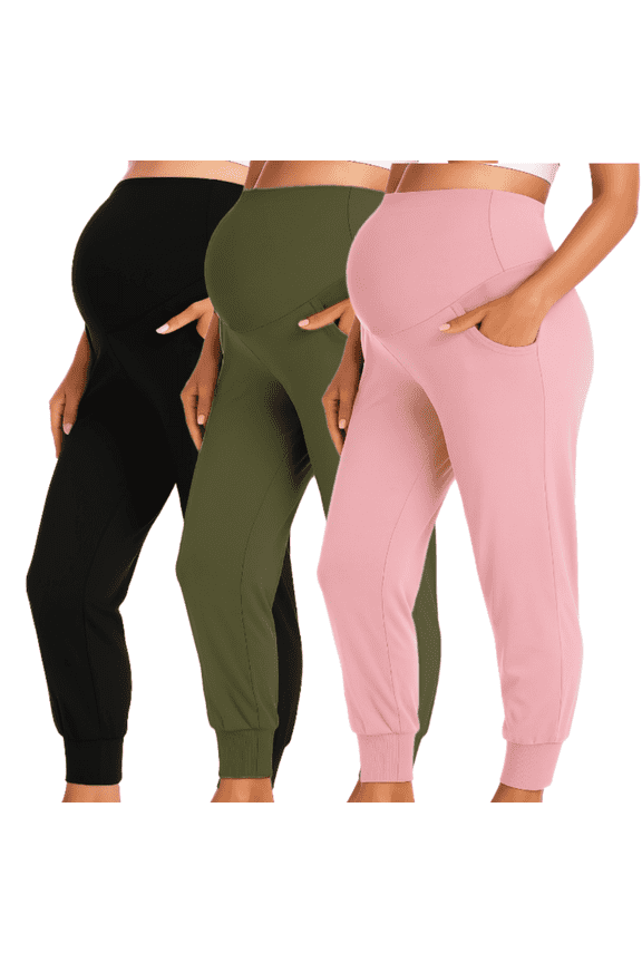 Three-Piece Set Women Pregnant Women High Waist Support Side Pocket Bunched feet Yoga Maternity Pants