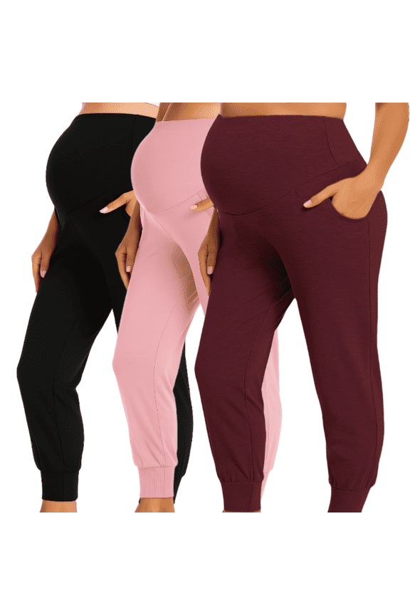 Three-Piece Set Women Pregnant Women High Waist Support Side Pocket Bunched feet Yoga Maternity Pants