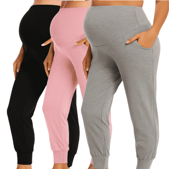 Yawrut Three-Piece Set Women Pregnant Women High Waist Support Side Pocket Bunched feet Yoga Maternity Pants