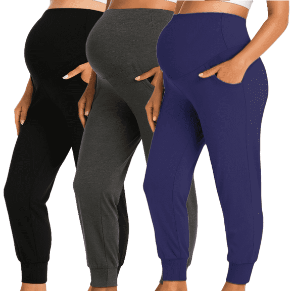 Yawrut Three-Piece Set Women Pregnant Women High Waist Support Side Pocket Bunched feet Yoga Maternity Pants