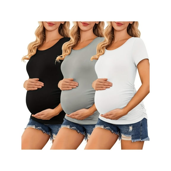 Yawrut Women's 3-piece set Short Sleeve Side Pleated Waist Classic Maternity T-shirt