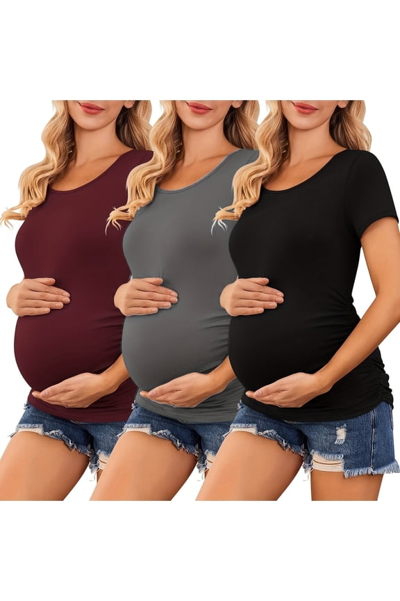 Women's 3-piece set Short Sleeve Side Pleated Waist Classic Maternity T-shirt