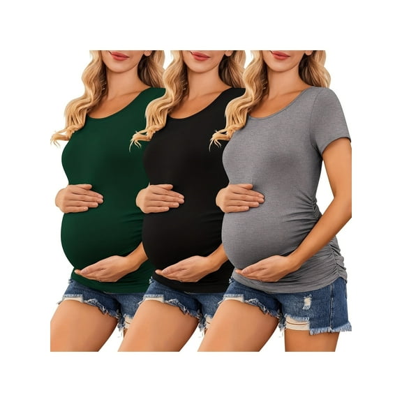 Yawrut Women's 3-piece set Short Sleeve Side Pleated Waist Classic Maternity T-shirt