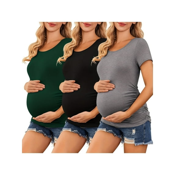 Yawrut Women's 3-piece set Short Sleeve Side Pleated Waist Classic Maternity T-shirt